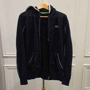 Boss Black Hooded Jacket with White Accents
